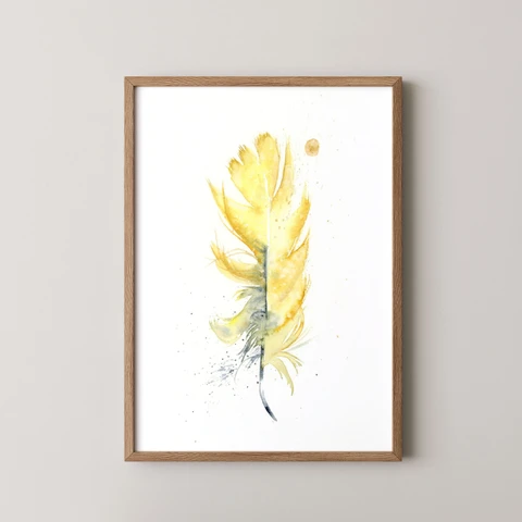 Image of a feather watercolor painting by Shayna Larsen, originals & prints available