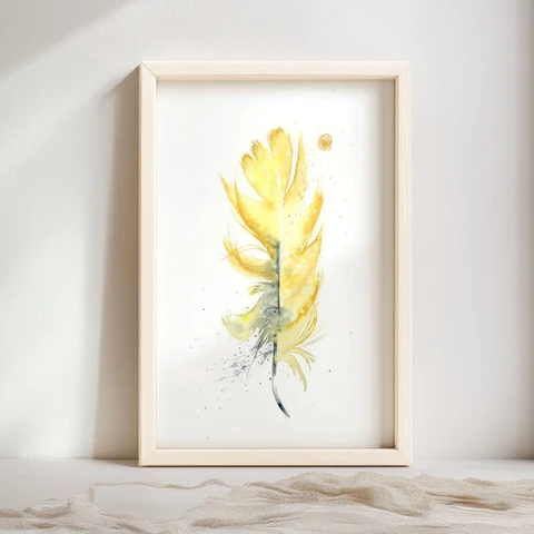 Image of a feather watercolor painting by Shayna Larsen, originals & prints available