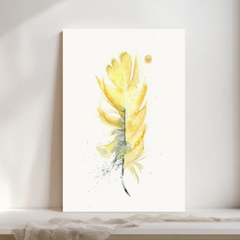 Image of a feather watercolor painting by Shayna Larsen, originals & prints available