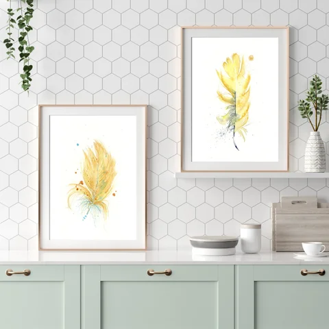 Image of a feather watercolor painting by Shayna Larsen, originals & prints available