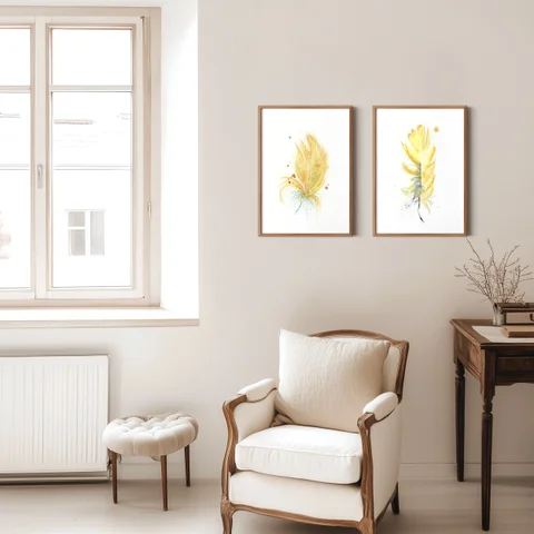 Image of a feather watercolor painting by Shayna Larsen, originals & prints available