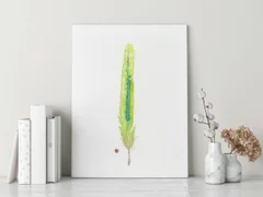 Image of a feather watercolor painting by Shayna Larsen, originals & prints available