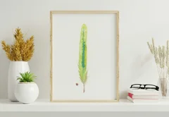 Image of a feather watercolor painting by Shayna Larsen, originals & prints available