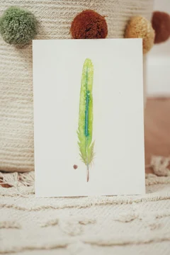 Image of a feather watercolor painting by Shayna Larsen, originals & prints available