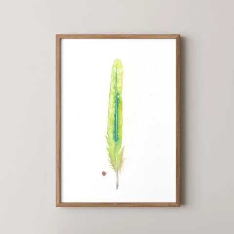 Image of a feather watercolor painting by Shayna Larsen, originals & prints available
