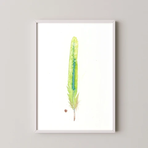 Image of a feather watercolor painting by Shayna Larsen, originals & prints available