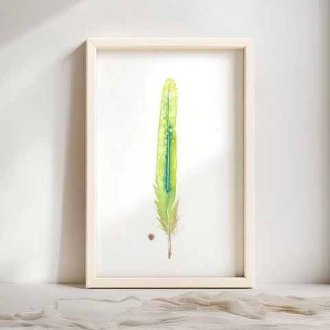 Image of a feather watercolor painting by Shayna Larsen, originals & prints available