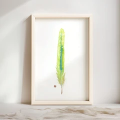 Image of a feather watercolor painting by Shayna Larsen, originals & prints available