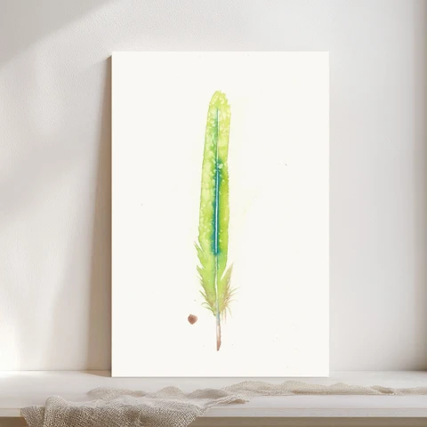 Image of a feather watercolor painting by Shayna Larsen, originals & prints available