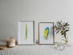 Image of a feather watercolor painting by Shayna Larsen, originals & prints available