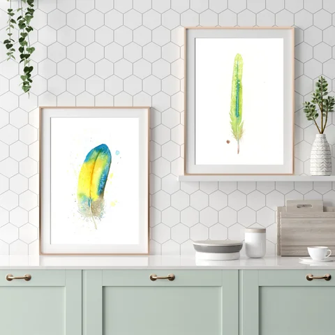 Image of a feather watercolor painting by Shayna Larsen, originals & prints available