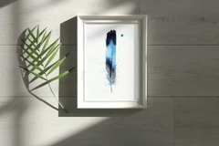 Image of a feather watercolor painting by Shayna Larsen, originals & prints available