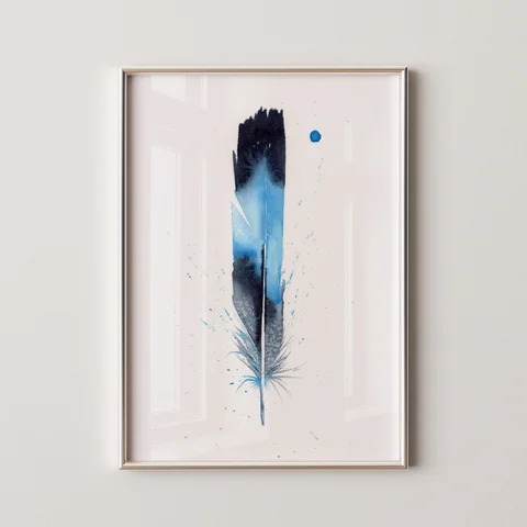 Image of a feather watercolor painting by Shayna Larsen, originals & prints available