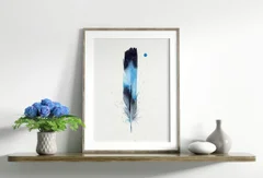 Image of a feather watercolor painting by Shayna Larsen, originals & prints available