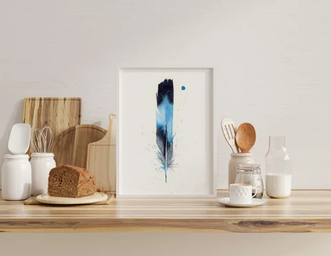 Image of a feather watercolor painting by Shayna Larsen, originals & prints available