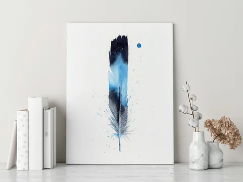 Image of a feather watercolor painting by Shayna Larsen, originals & prints available