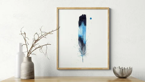 Image of a feather watercolor painting by Shayna Larsen, originals & prints available