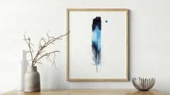 Image of a feather watercolor painting by Shayna Larsen, originals & prints available