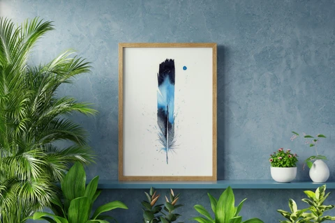 Image of a feather watercolor painting by Shayna Larsen, originals & prints available