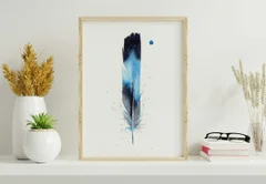 Image of a feather watercolor painting by Shayna Larsen, originals & prints available