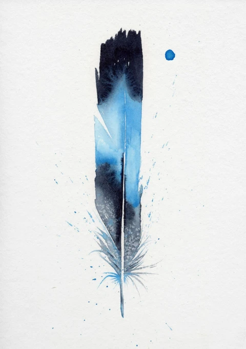 Image of a feather watercolor painting by Shayna Larsen, originals & prints available