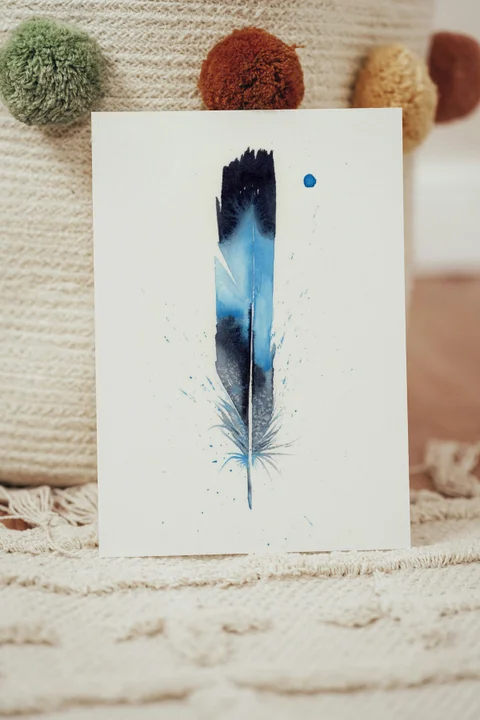 Image of a feather watercolor painting by Shayna Larsen, originals & prints available