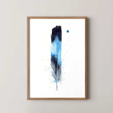 Image of a feather watercolor painting by Shayna Larsen, originals & prints available
