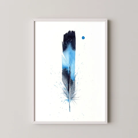 Image of a feather watercolor painting by Shayna Larsen, originals & prints available