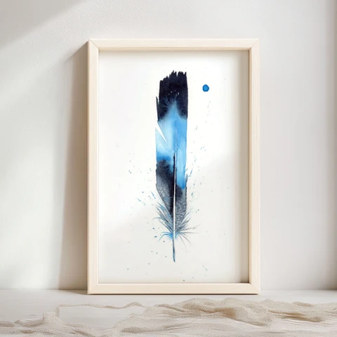 Image of a feather watercolor painting by Shayna Larsen, originals & prints available