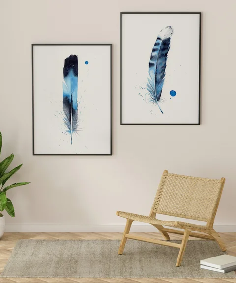 Image of a feather watercolor painting by Shayna Larsen, originals & prints available