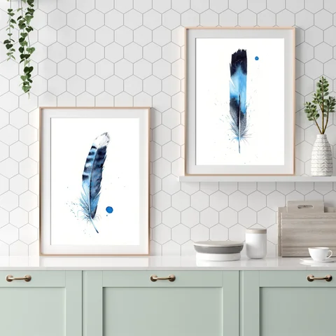 Image of a feather watercolor painting by Shayna Larsen, originals & prints available