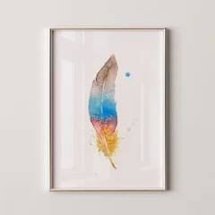 Image of a feather watercolor painting by Shayna Larsen, originals & prints available