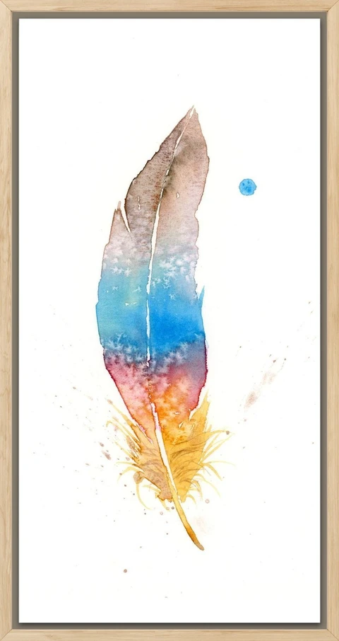 Image of a feather watercolor painting by Shayna Larsen, originals & prints available