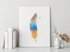 Image of a feather watercolor painting by Shayna Larsen, originals & prints available