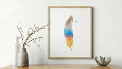 Image of a feather watercolor painting by Shayna Larsen, originals & prints available