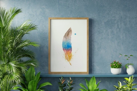 Image of a feather watercolor painting by Shayna Larsen, originals & prints available