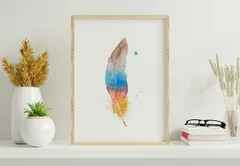 Image of a feather watercolor painting by Shayna Larsen, originals & prints available