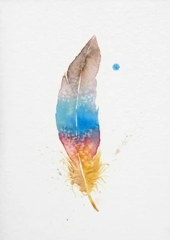Image of a feather watercolor painting by Shayna Larsen, originals & prints available
