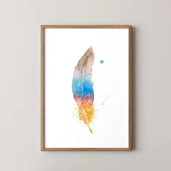 Image of a feather watercolor painting by Shayna Larsen, originals & prints available