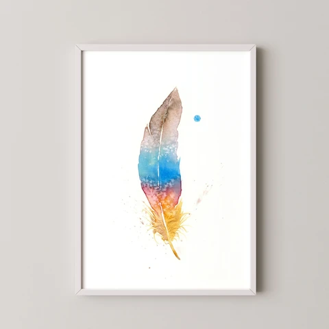 Image of a feather watercolor painting by Shayna Larsen, originals & prints available
