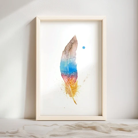 Image of a feather watercolor painting by Shayna Larsen, originals & prints available