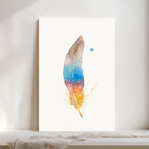 Image of a feather watercolor painting by Shayna Larsen, originals & prints available
