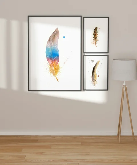 Image of a feather watercolor painting by Shayna Larsen, originals & prints available