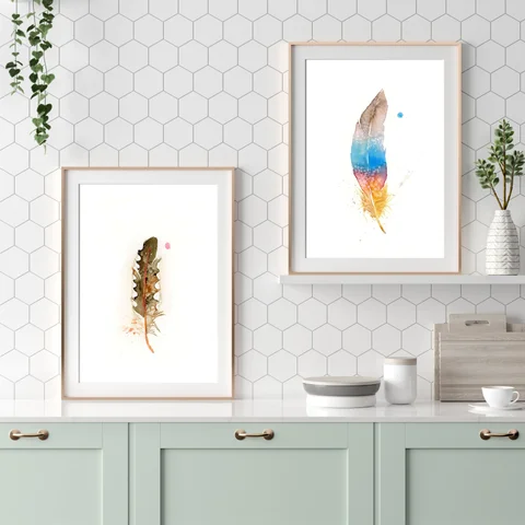 Image of a feather watercolor painting by Shayna Larsen, originals & prints available