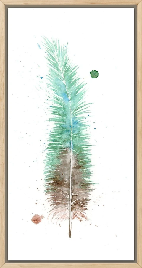 Image of a feather watercolor painting by Shayna Larsen, originals & prints available