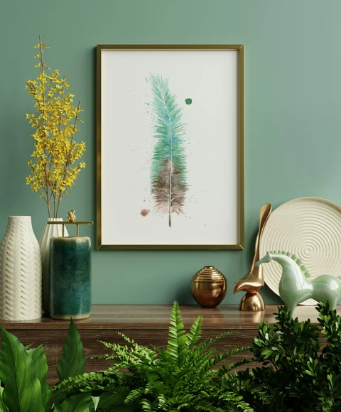 Image of a feather watercolor painting by Shayna Larsen, originals & prints available