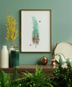 Image of a feather watercolor painting by Shayna Larsen, originals & prints available