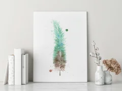 Image of a feather watercolor painting by Shayna Larsen, originals & prints available