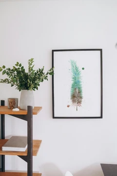 Image of a feather watercolor painting by Shayna Larsen, originals & prints available