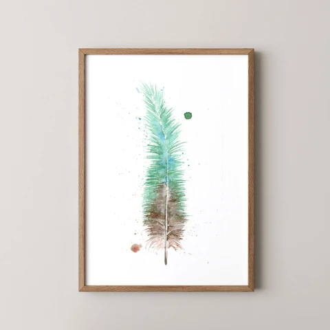 Image of a feather watercolor painting by Shayna Larsen, originals & prints available